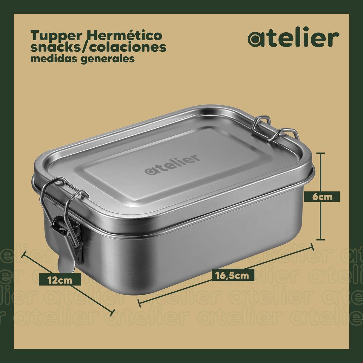 Tupper Frasco 850ml Atelier De Acero Inoxidable Individual Con Tapa Hermetico Plateado-2