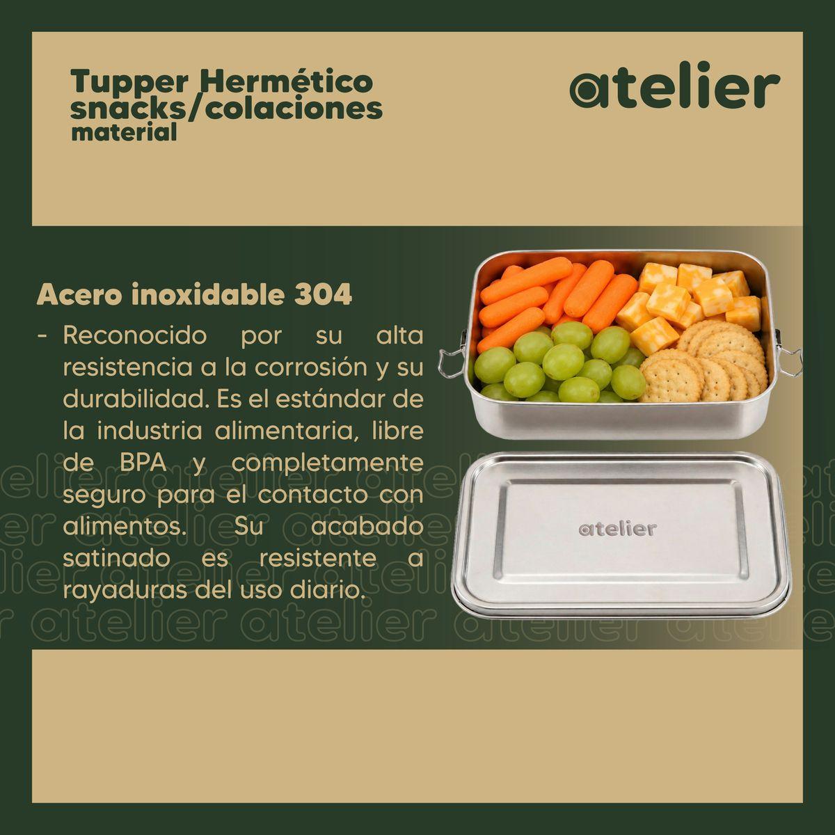 Tupper Frasco 850ml Atelier De Acero Inoxidable Individual Con Tapa Hermetico Plateado-3