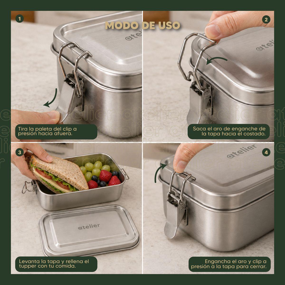 Tupper Frasco 850ml Atelier De Acero Inoxidable Individual Con Tapa Hermetico Plateado-4