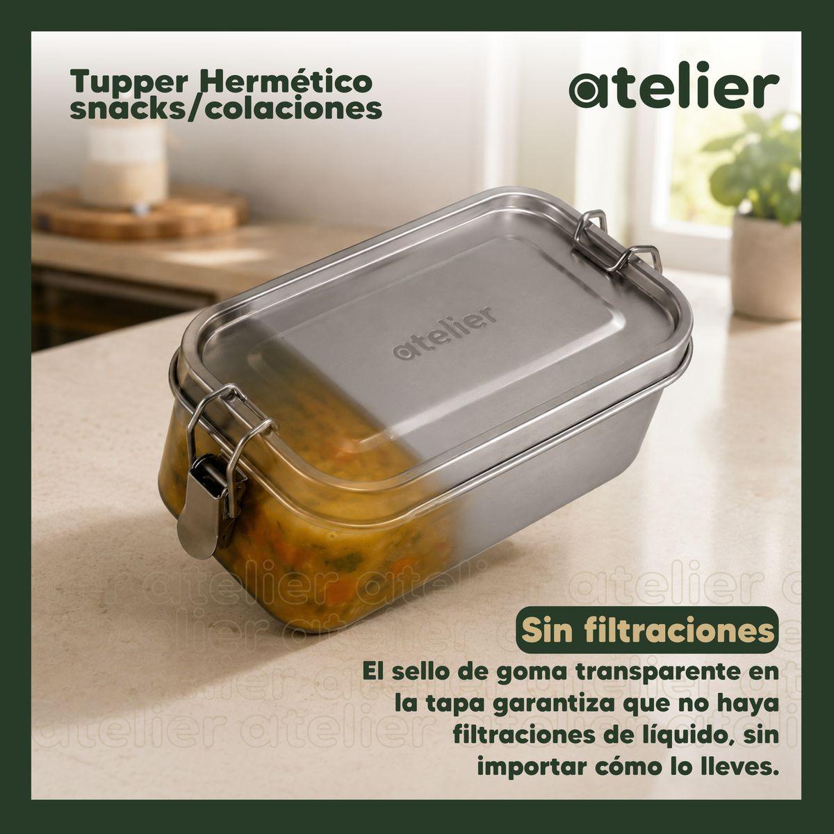 Tupper Frasco 850ml Atelier De Acero Inoxidable Individual Con Tapa Hermetico Plateado-5