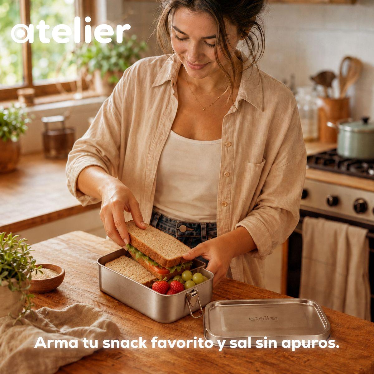 Tupper Frasco 850ml Atelier De Acero Inoxidable Individual Con Tapa Hermetico Plateado-7