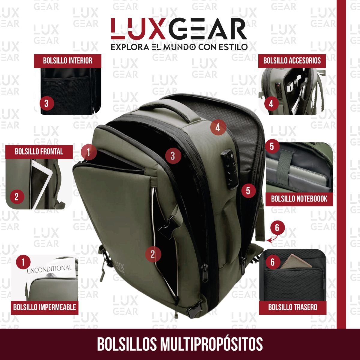 Mochila De Viaje 900D Luxgear Cabina 40 Litros Verde Olivo-4