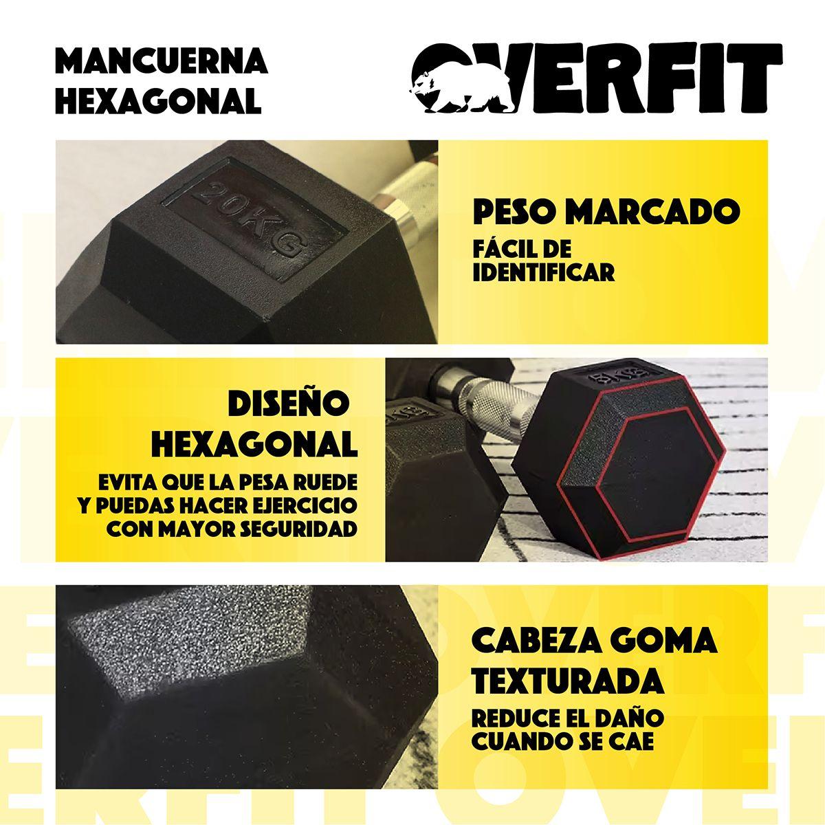 Mancuerna Hexagonal 20 kg Acero Y Caucho Overfit-2