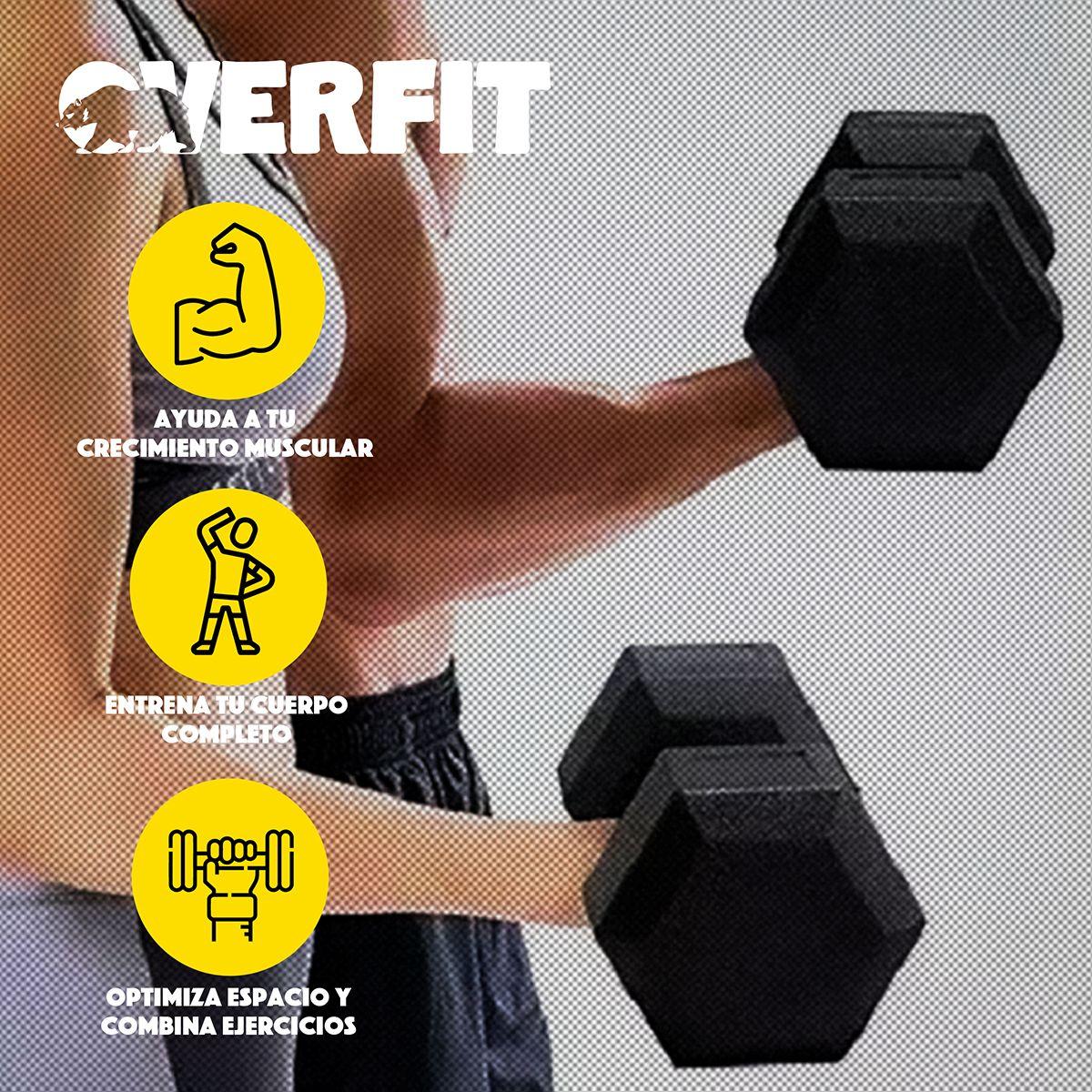 Mancuerna Hexagonal 20 kg Acero Y Caucho Overfit-3
