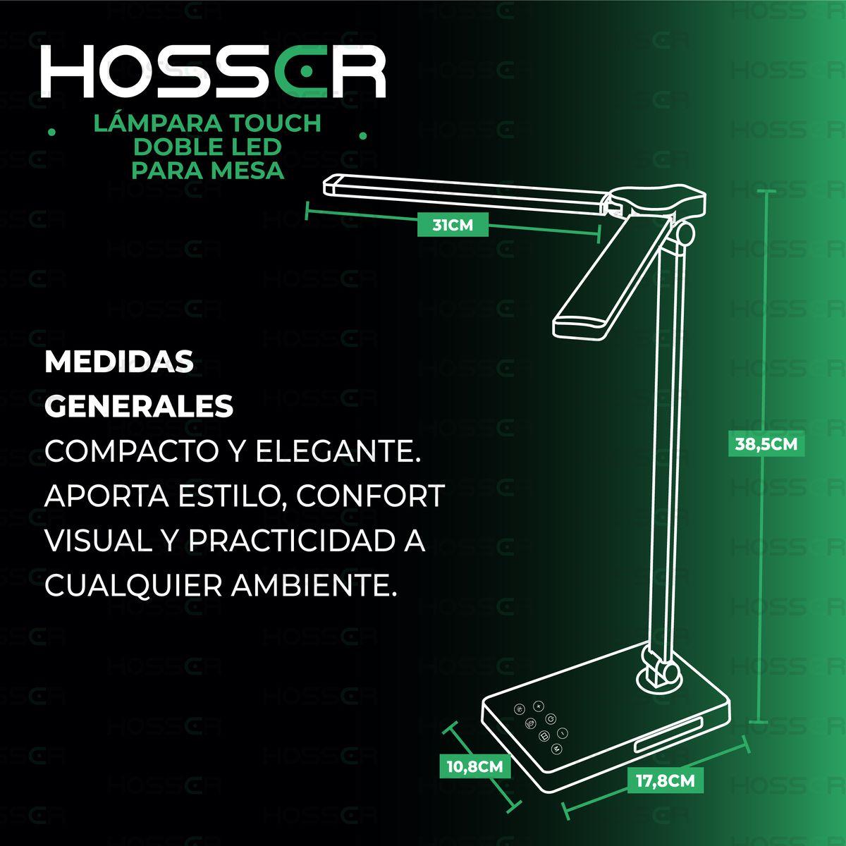 Lámpara De Mesa Led Hosser Con Doble Brazo, Control Táctil Y Puerto Usb En Aluminio Negro-1