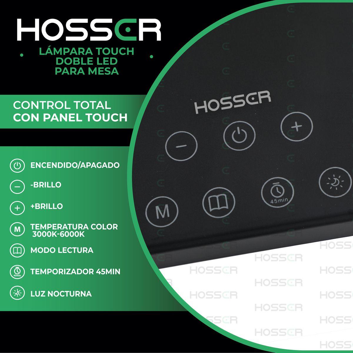 Lámpara De Mesa Led Hosser Con Doble Brazo, Control Táctil Y Puerto Usb En Aluminio Negro-2