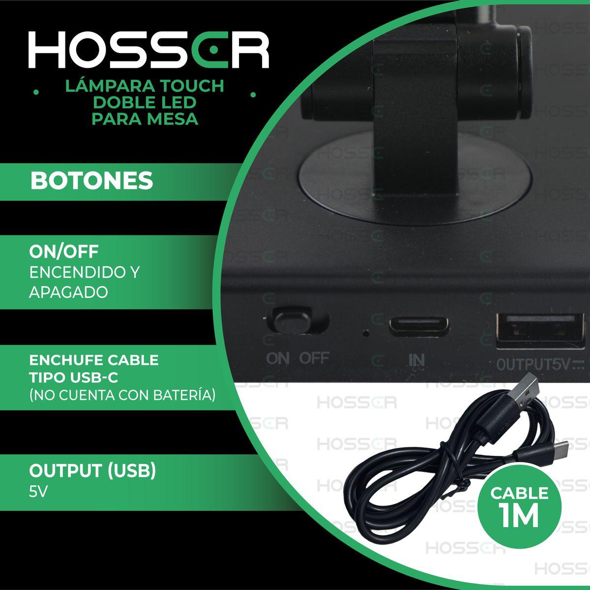 Lámpara De Mesa Led Hosser Con Doble Brazo, Control Táctil Y Puerto Usb En Aluminio Negro-3