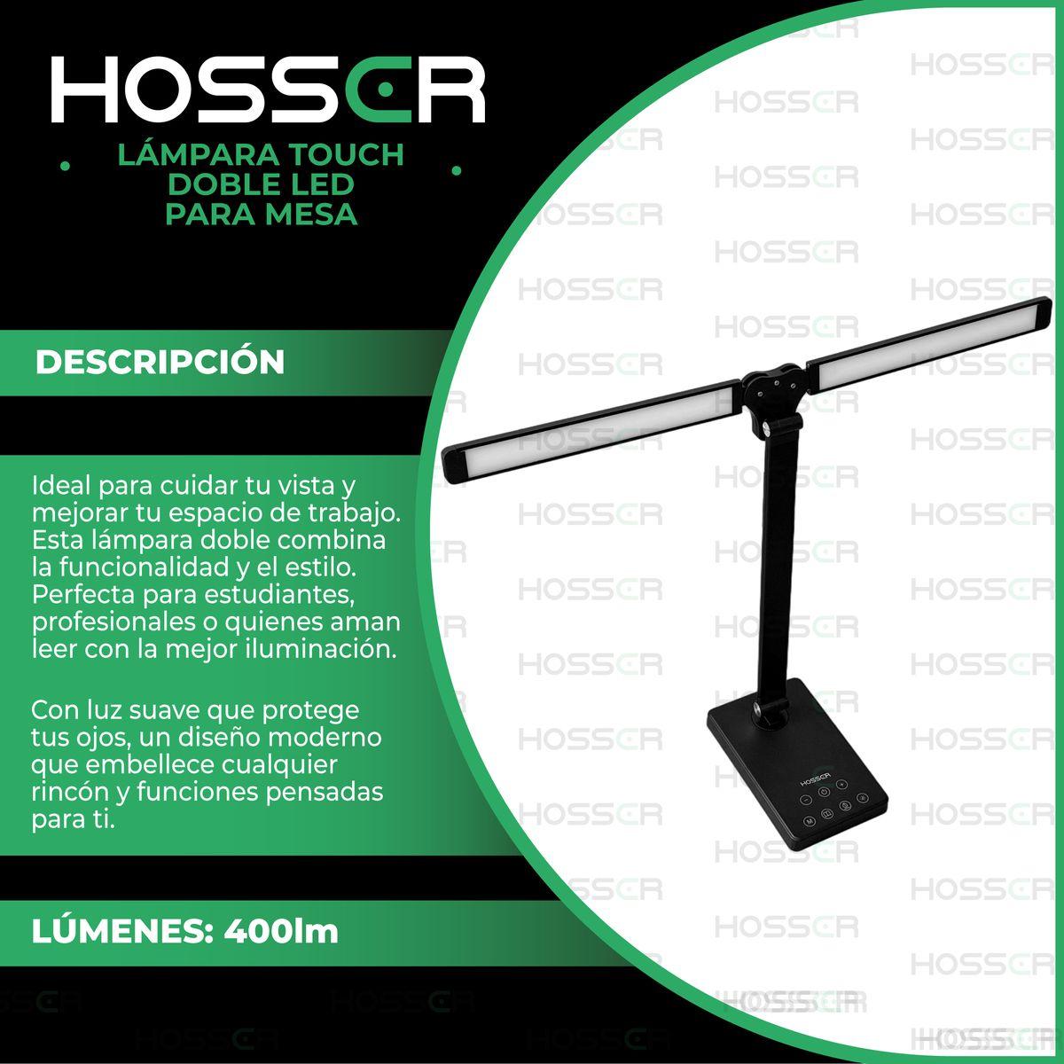 Lámpara De Mesa Led Hosser Con Doble Brazo, Control Táctil Y Puerto Usb En Aluminio Negro-4
