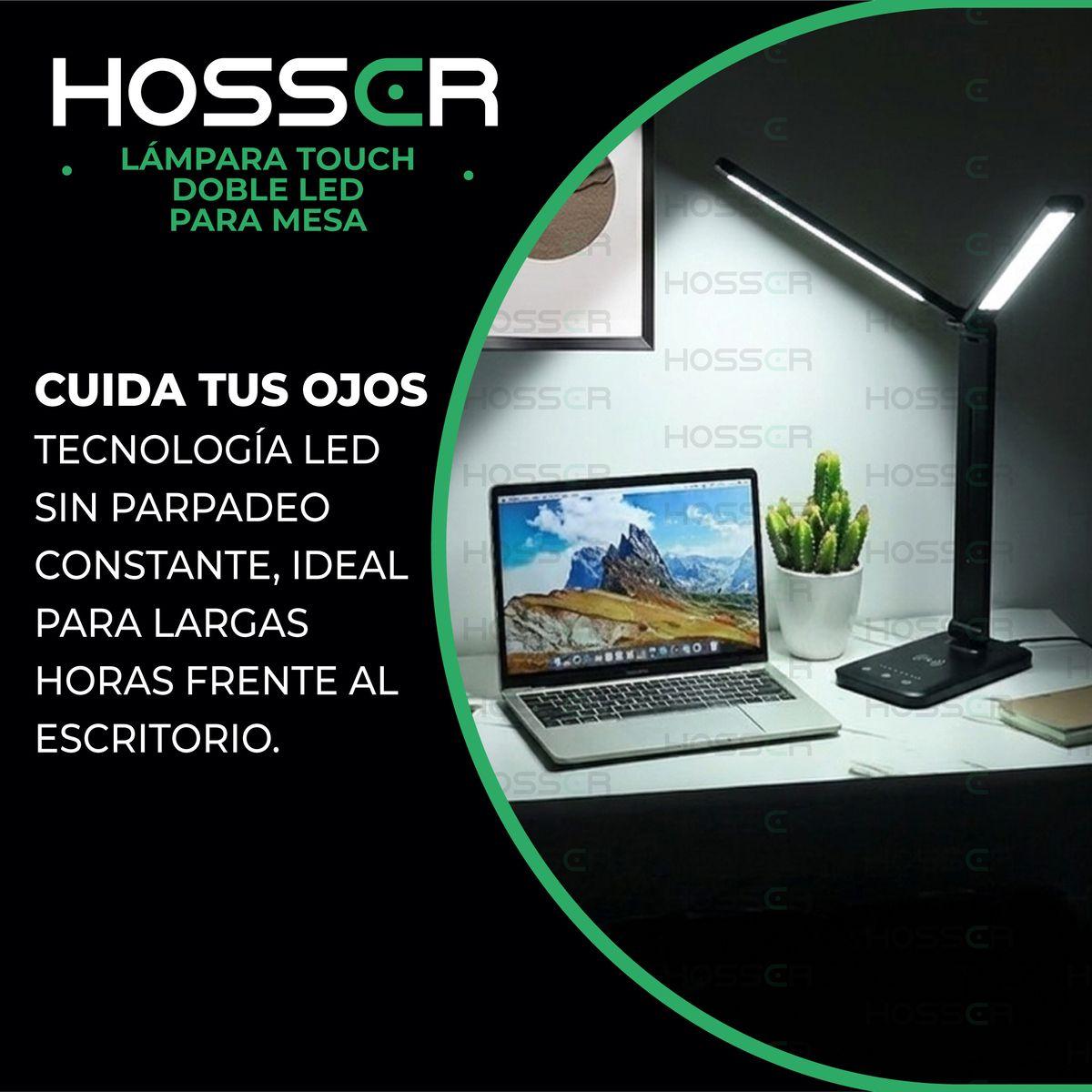 Lámpara De Mesa Led Hosser Con Doble Brazo, Control Táctil Y Puerto Usb En Aluminio Negro-6