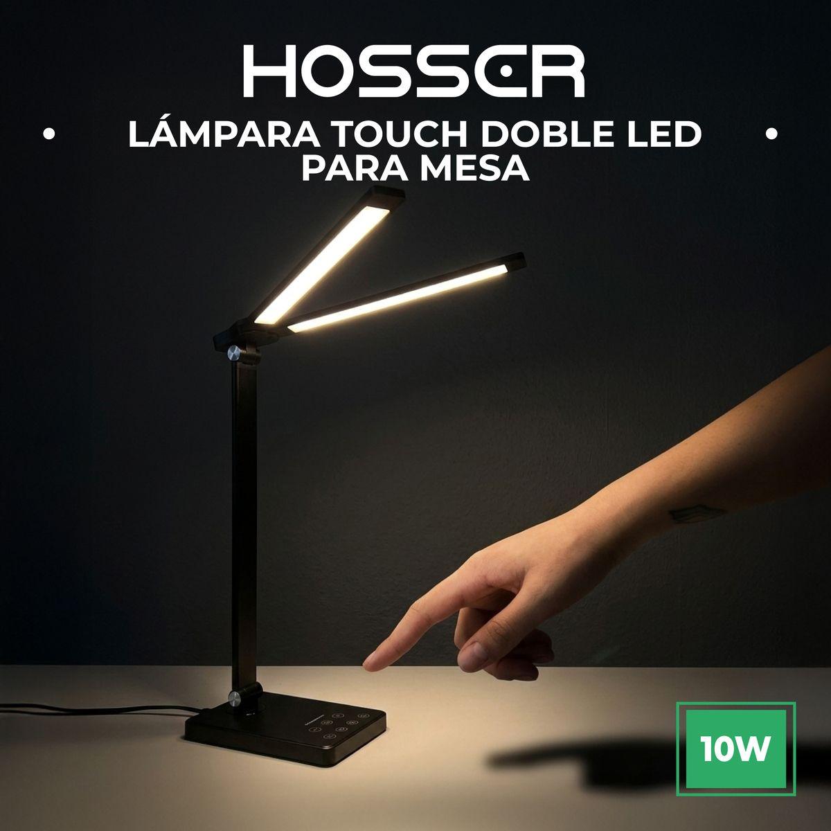 Lámpara De Mesa Led Hosser Con Doble Brazo, Control Táctil Y Puerto Usb En Aluminio Negro-7