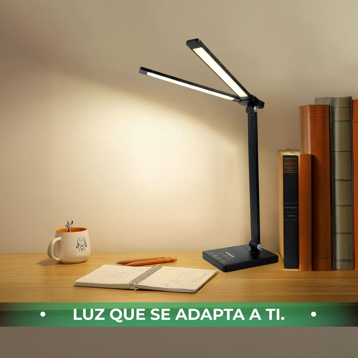 Lámpara De Mesa Led Hosser Con Doble Brazo, Control Táctil Y Puerto Usb En Aluminio Negro-8