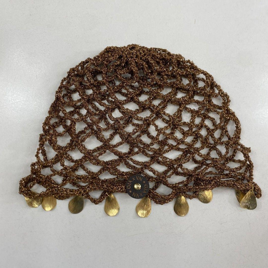 Mesh Hat Casquete Crochet modelo Diamante color Caf con Dorado con Aplicaciones-2