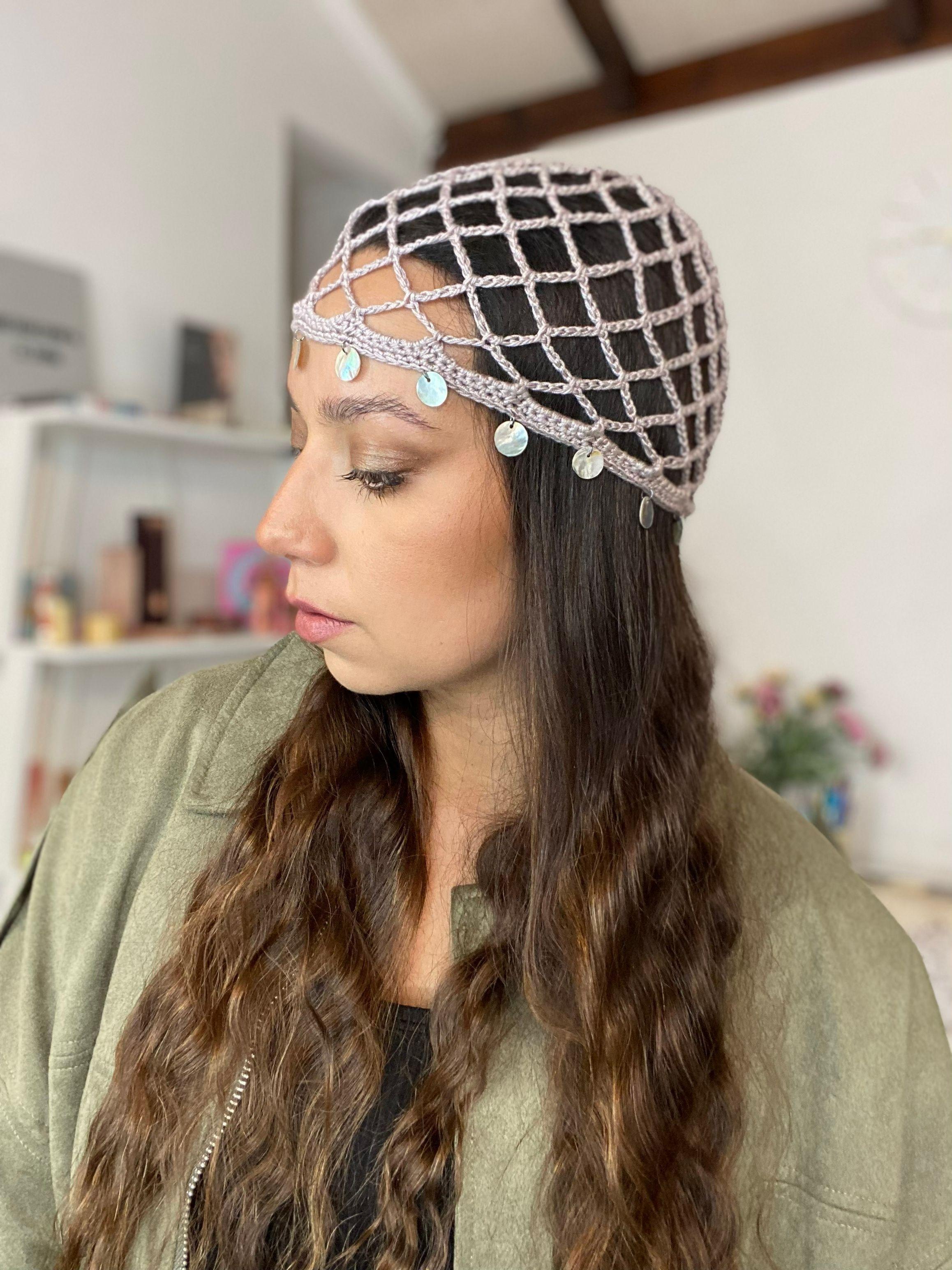 Mesh Hat Casquete Crochet modelo Diamante color Lila Pastel con Aplicaciones-5