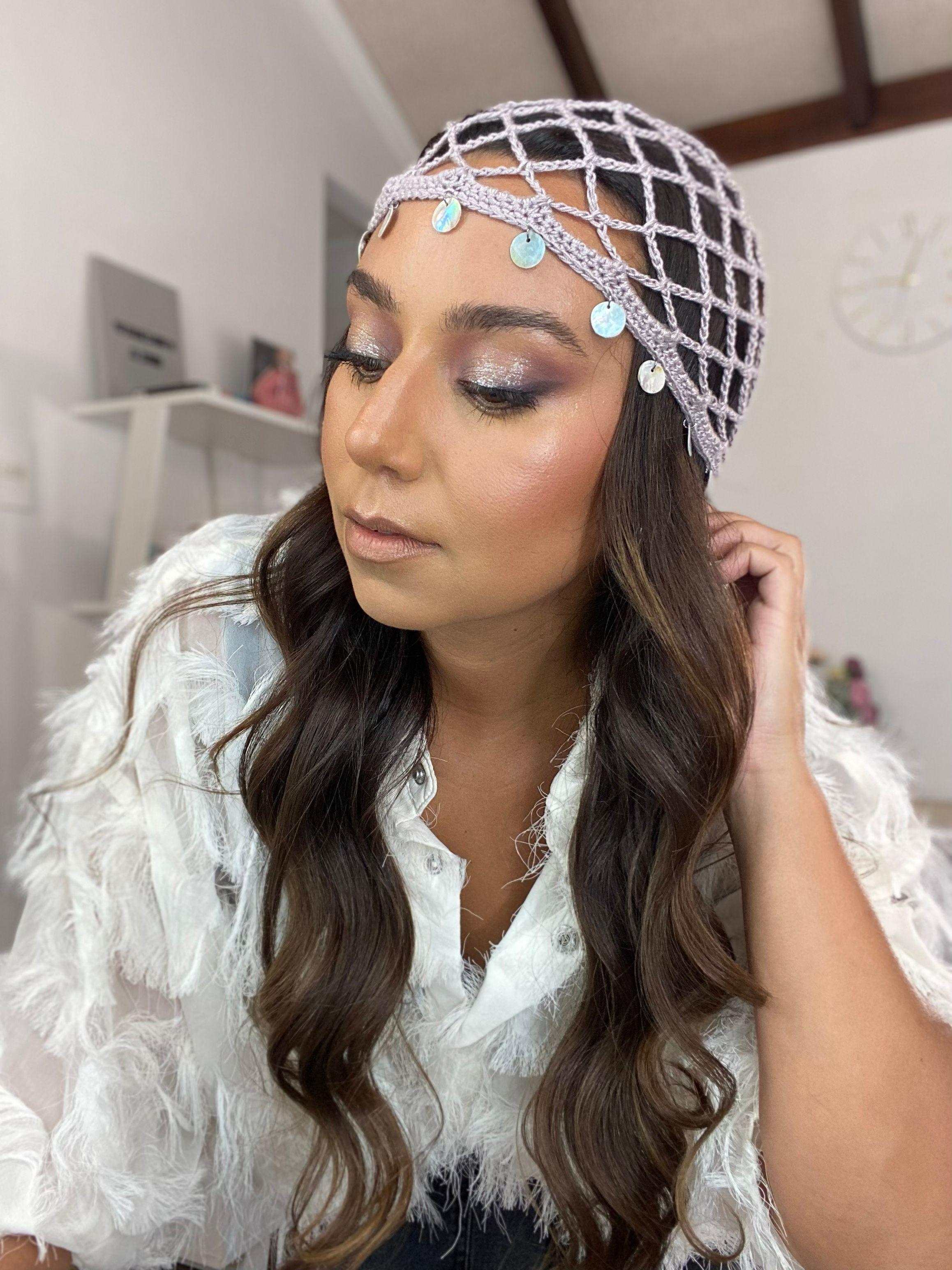 Mesh Hat Casquete Crochet modelo Diamante color Lila Pastel con Aplicaciones-6