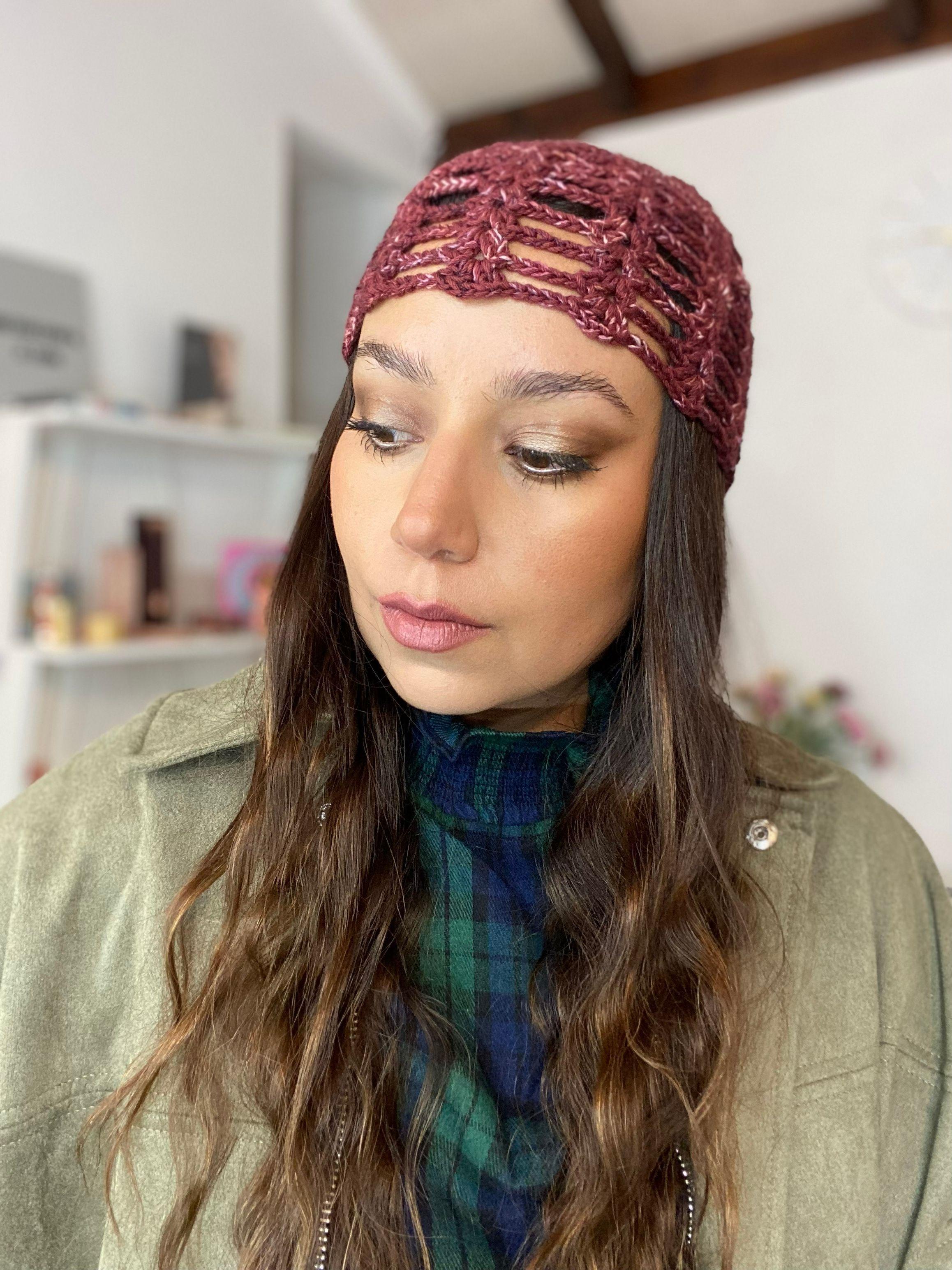 Mesh Hat Casquete Crochet modelo Abanico color Burdeo-3