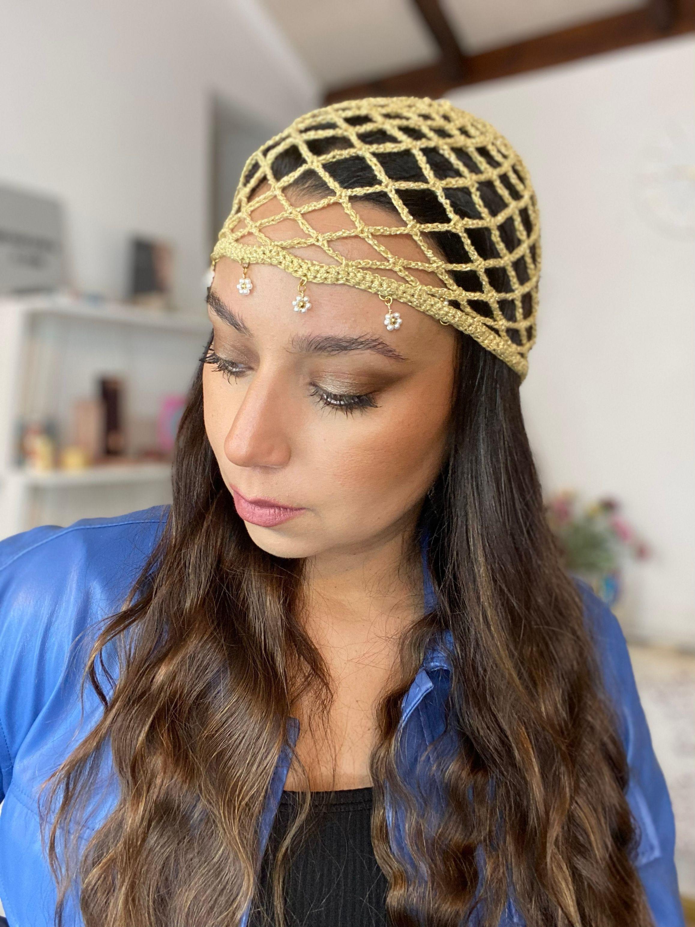 Mesh Hat Casquete Crochet modelo Cuadros color Miel con Aplicaciones-4