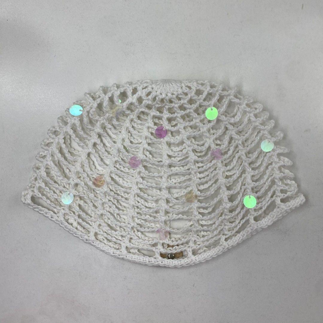 Mesh Hat Casquete Crochet modelo Red color Blanco con Lentejuelas Grandes Tornasol-0