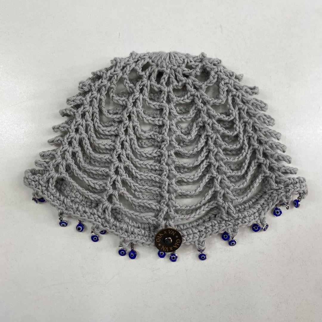 Mesh Hat Casquete Crochet modelo Abanico Simple color Gris con Aplicaciones-2