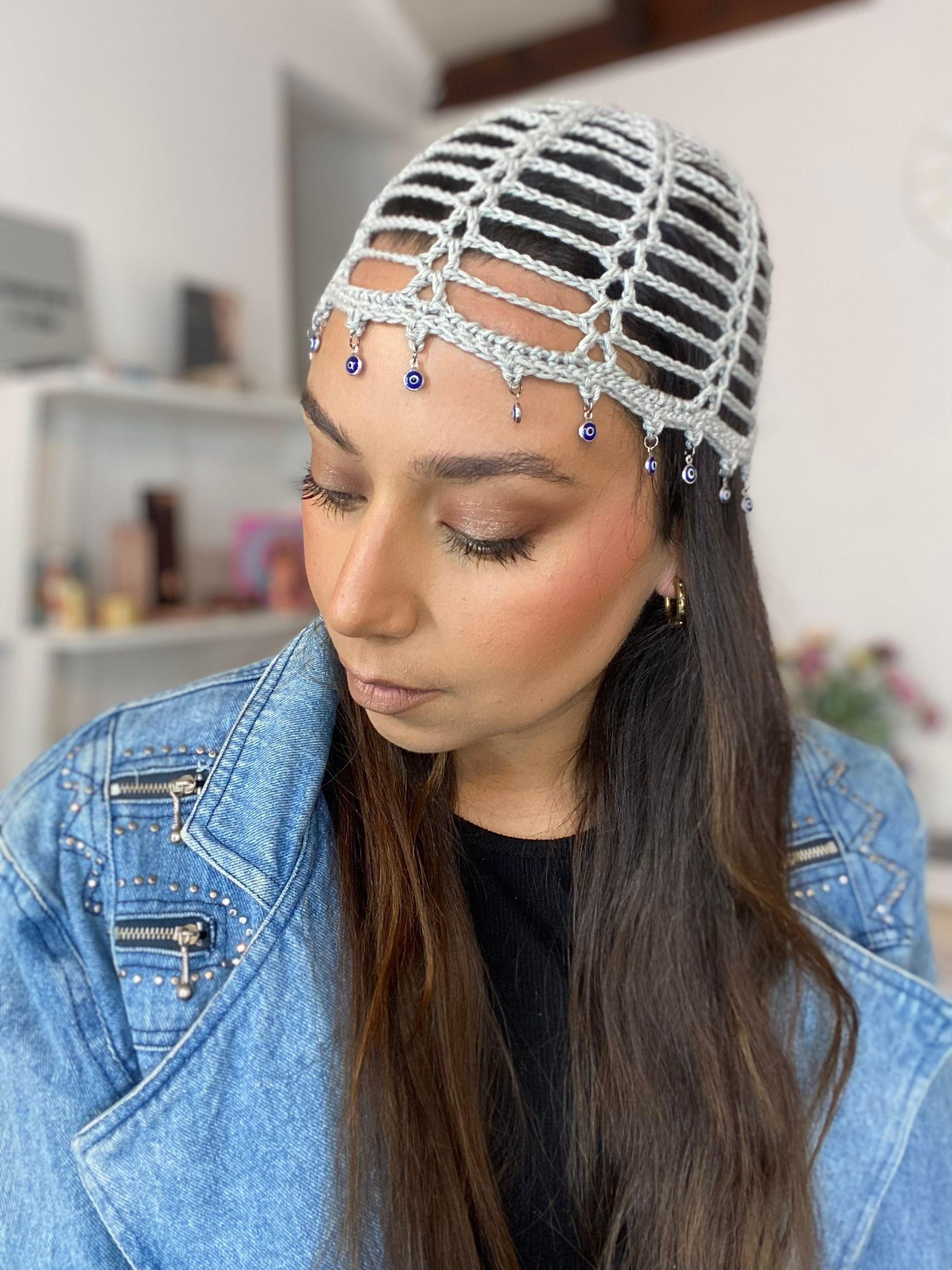 Mesh Hat Casquete Crochet modelo Abanico Simple color Gris con Aplicaciones-3