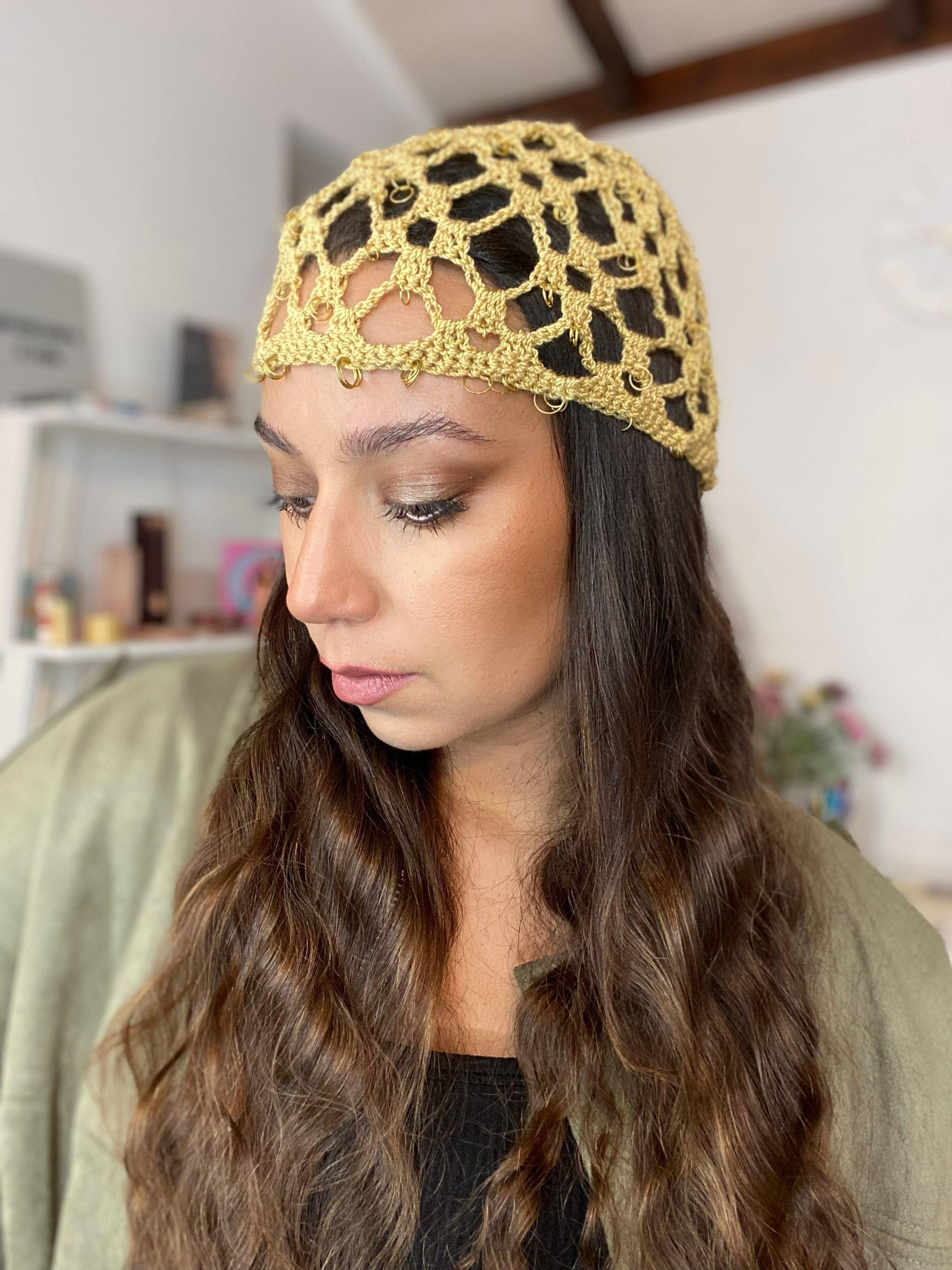 Mesh Hat Casquete Crochet modelo Cruz color Miel con Aplicaciones-4