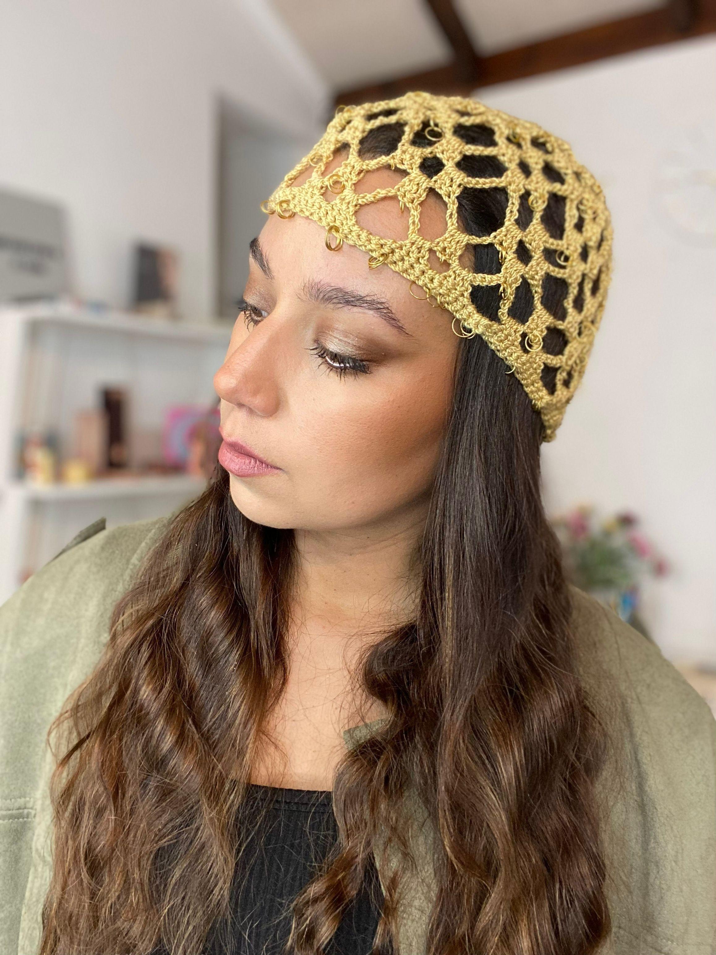 Mesh Hat Casquete Crochet modelo Cruz color Miel con Aplicaciones-5