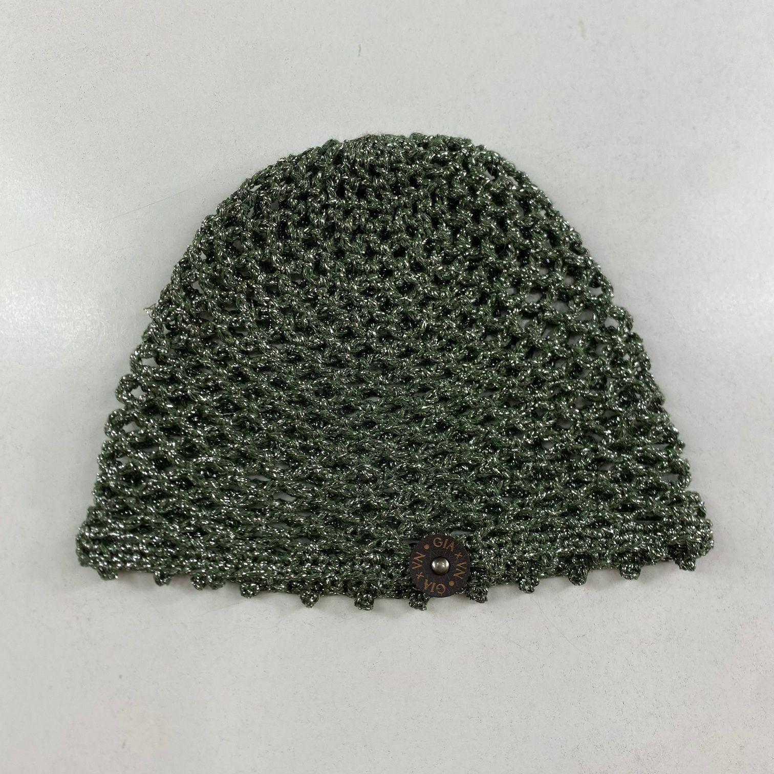 Mesh Hat Casquete a Crochet modelo Rombo Verde con Plateado-2
