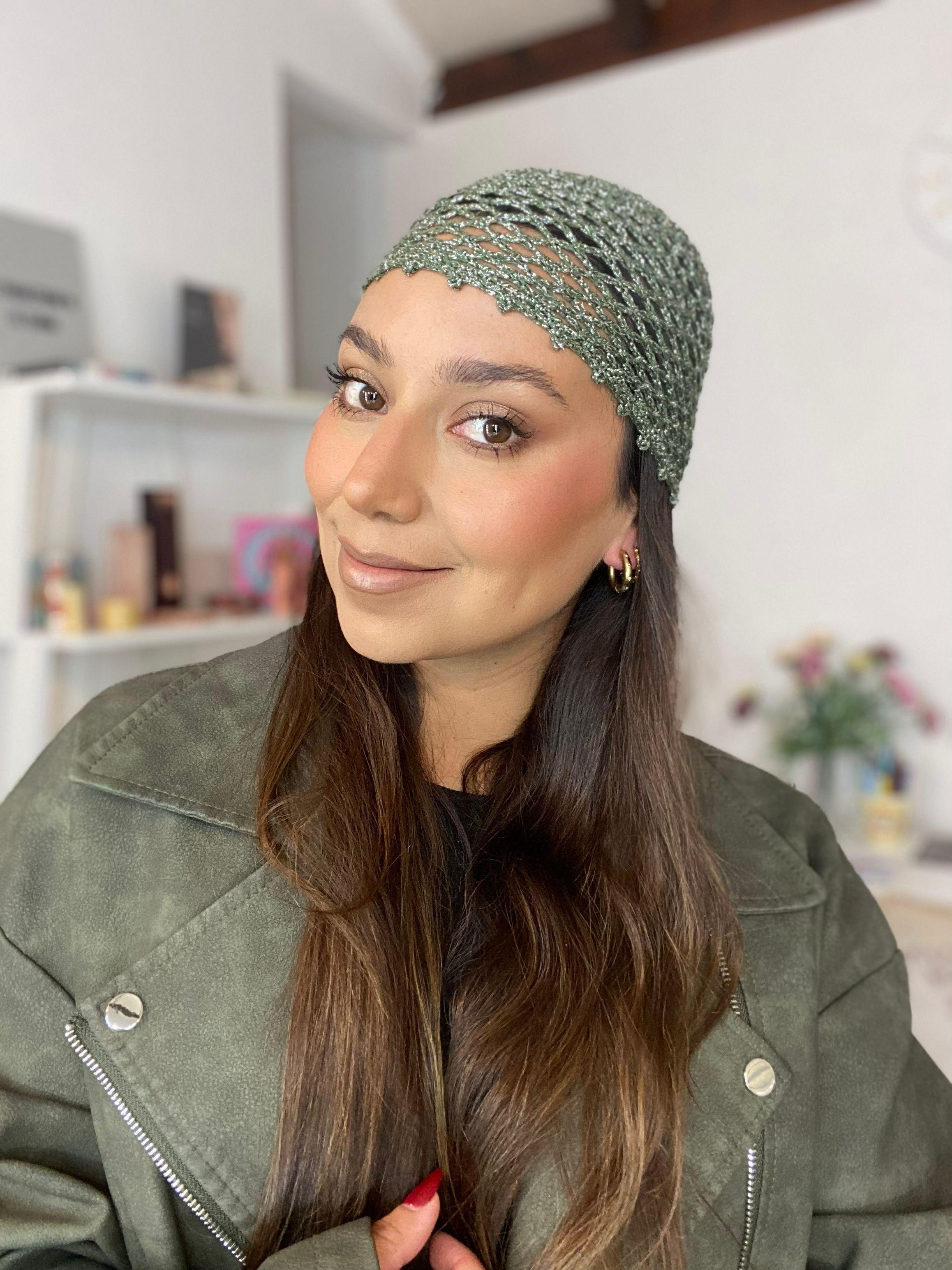 Mesh Hat Casquete a Crochet modelo Rombo Verde con Plateado-3