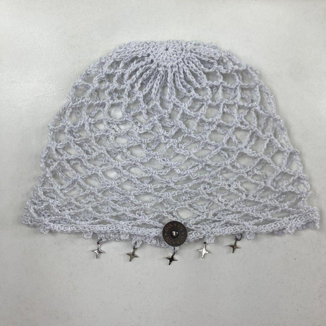 Mesh Hat Casquete Crochet modelo Diamante color Blanco con Plateado con Aplicaciones-2