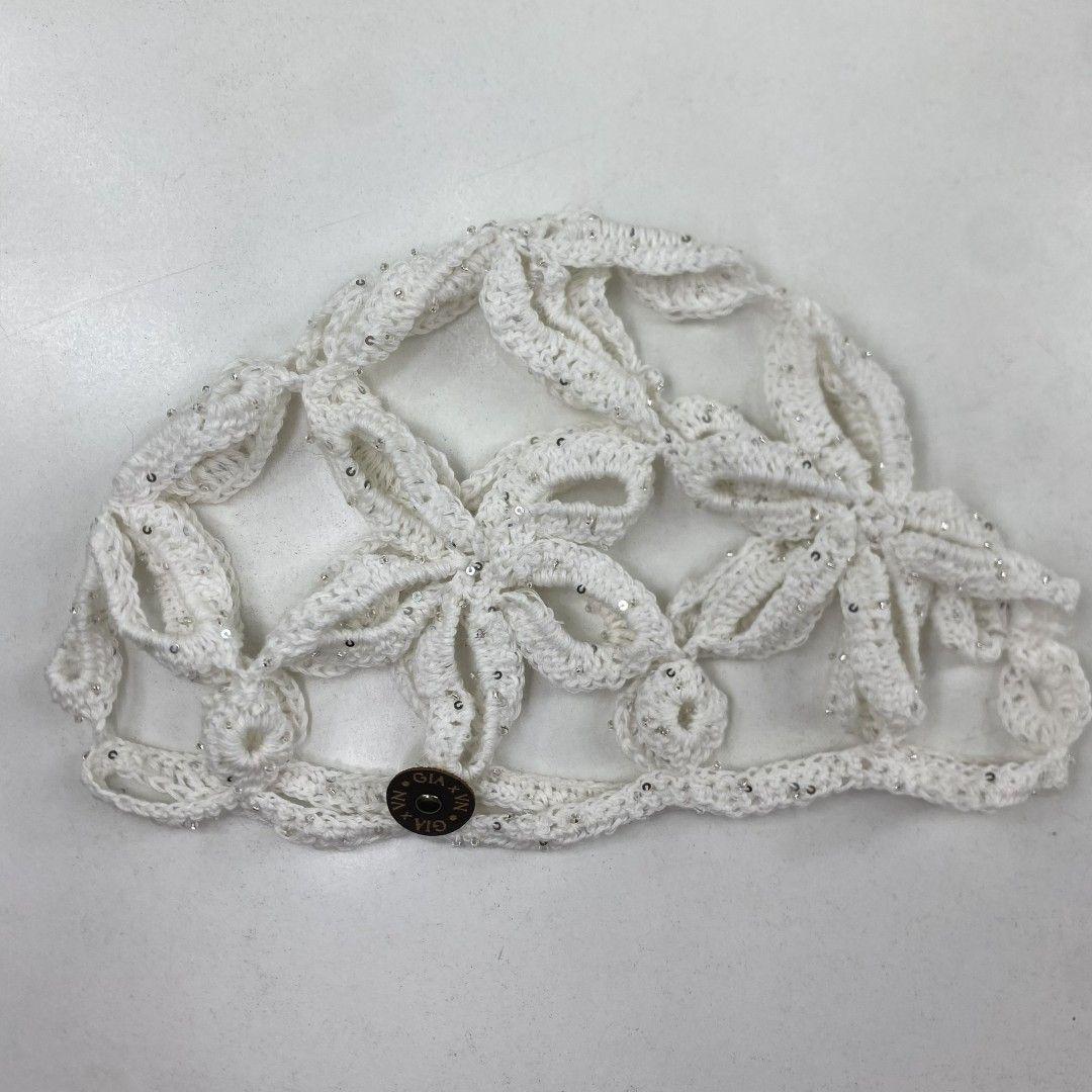 Mesh Hat Casquete Crochet modelo Flor color Blanco-3