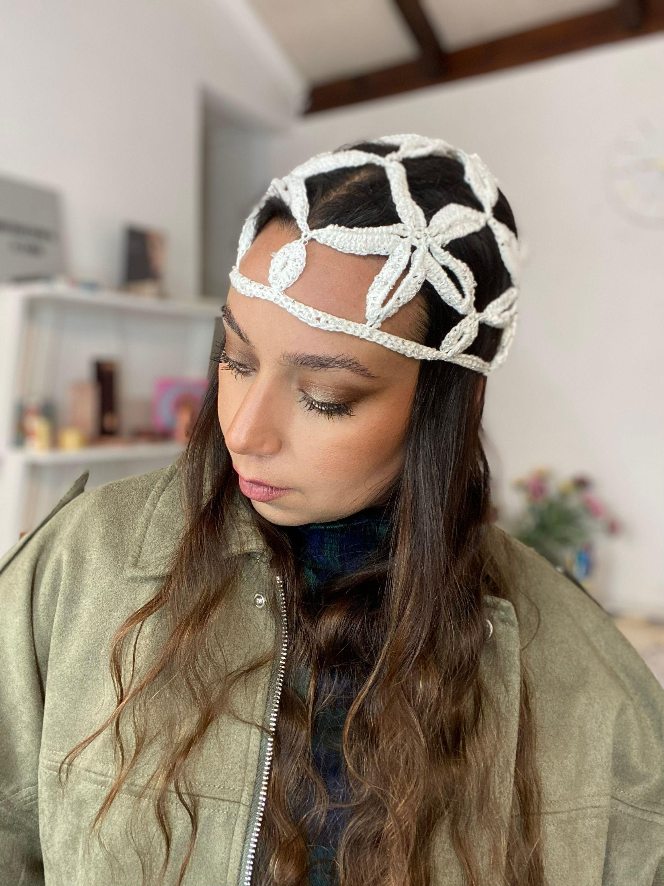 Mesh Hat Casquete Crochet modelo Flor color Blanco-4
