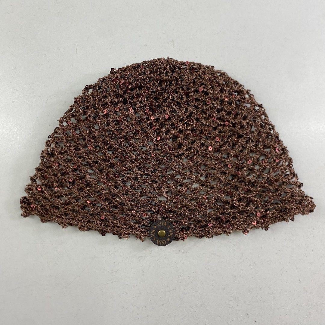 Mesh Hat Casquete Crochet modelo Rombo Caf Satinado con micro lentejuelas-2