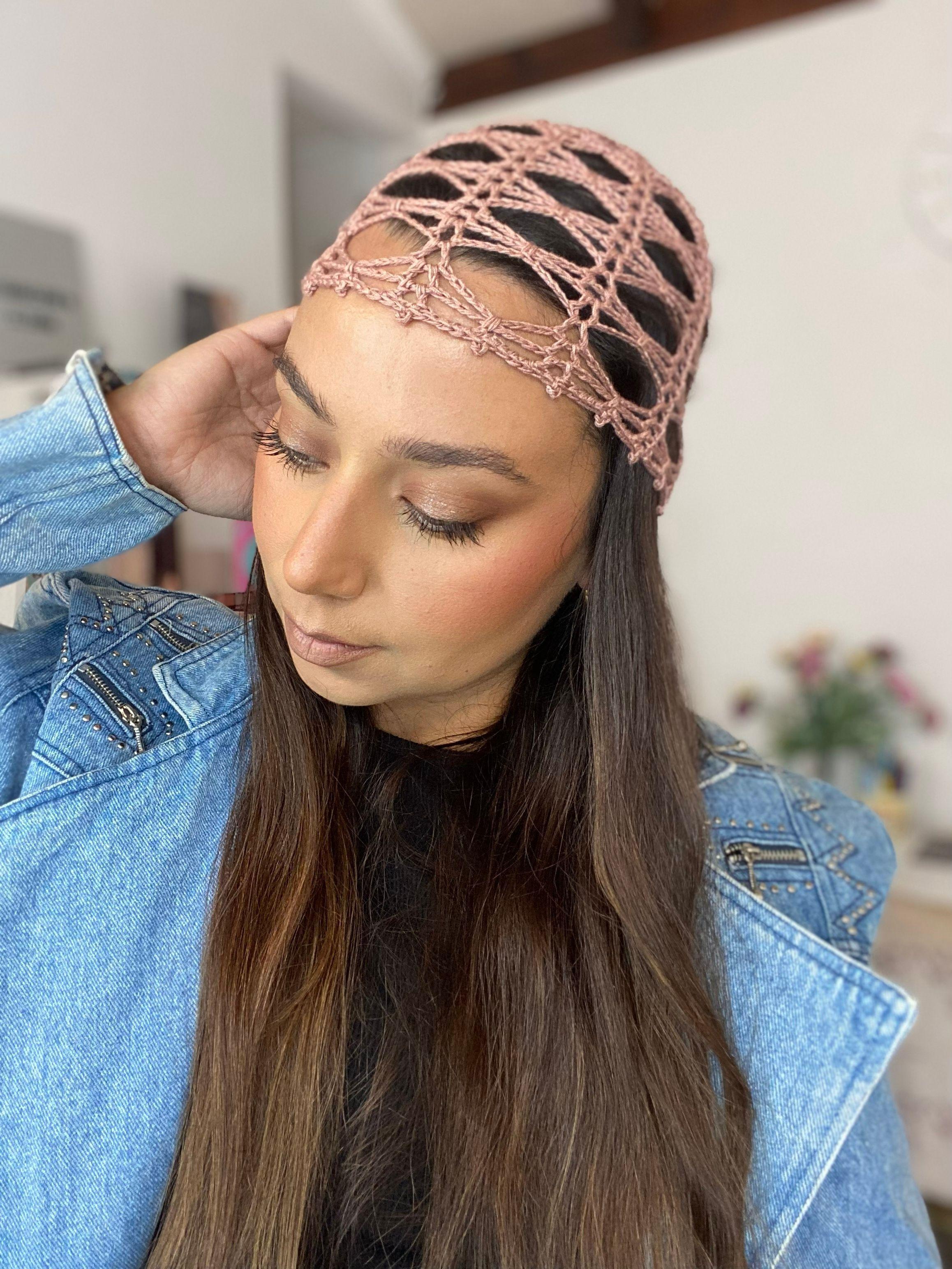 Mesh Hat Casquete Crochet modelo Avellana color Rosa Palo-4