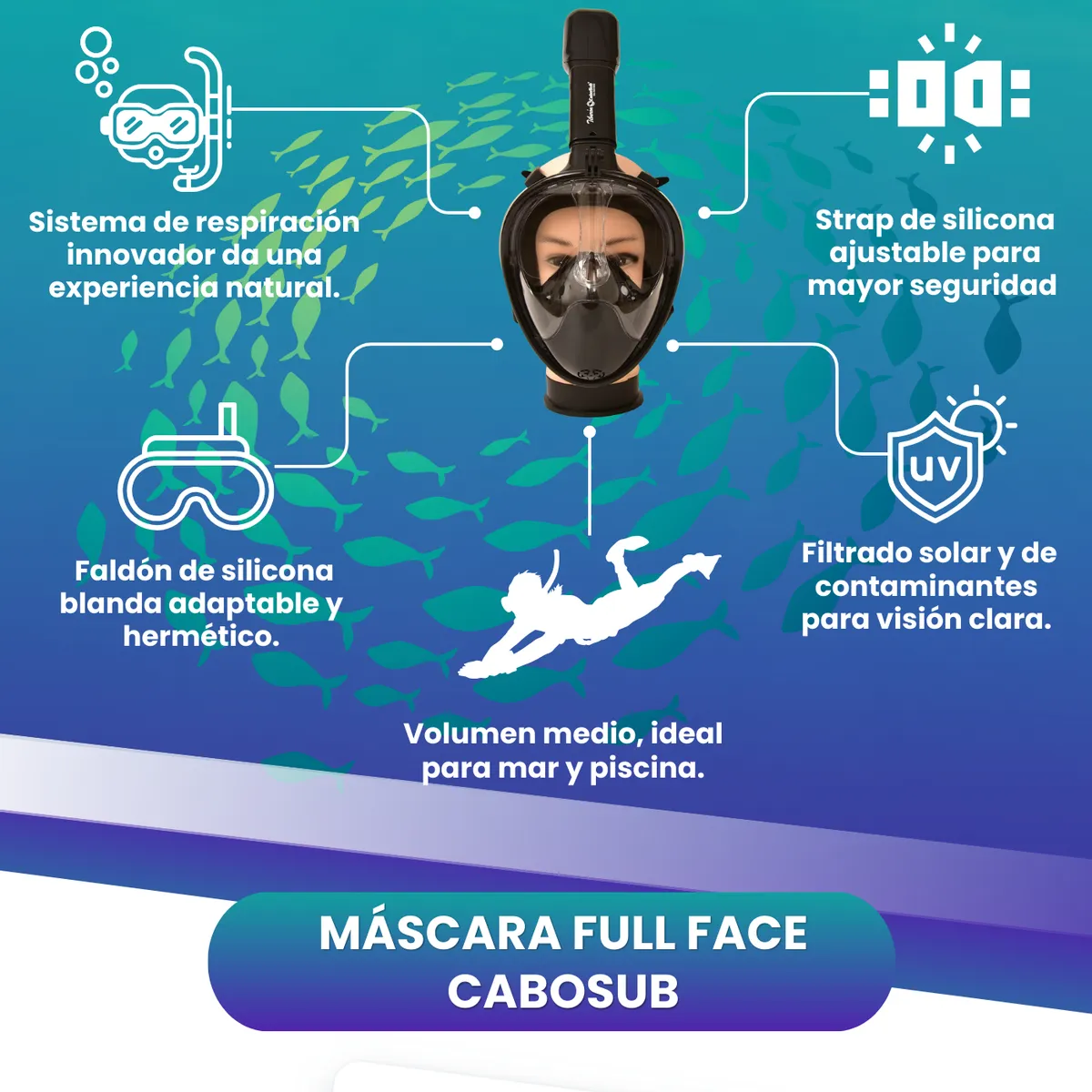 Mascara de Buceo Full face Go Pro Mod. Tiburon-1