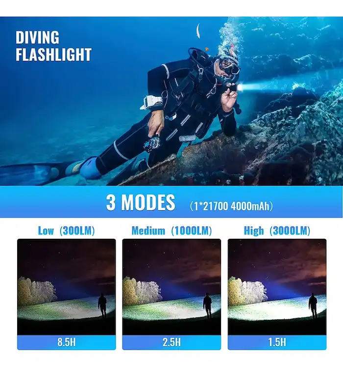 Linterna Buceo Recargable Profesional Power Max 3000 Lúmenes-2