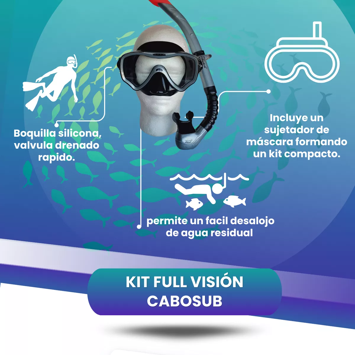 KIT SNORKELING PROFESIONAL SHARK CABOSUB - GRIS-2