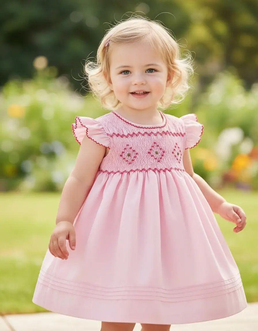 Vestido bebé niña Catalina bordado a mano tipo smock-3