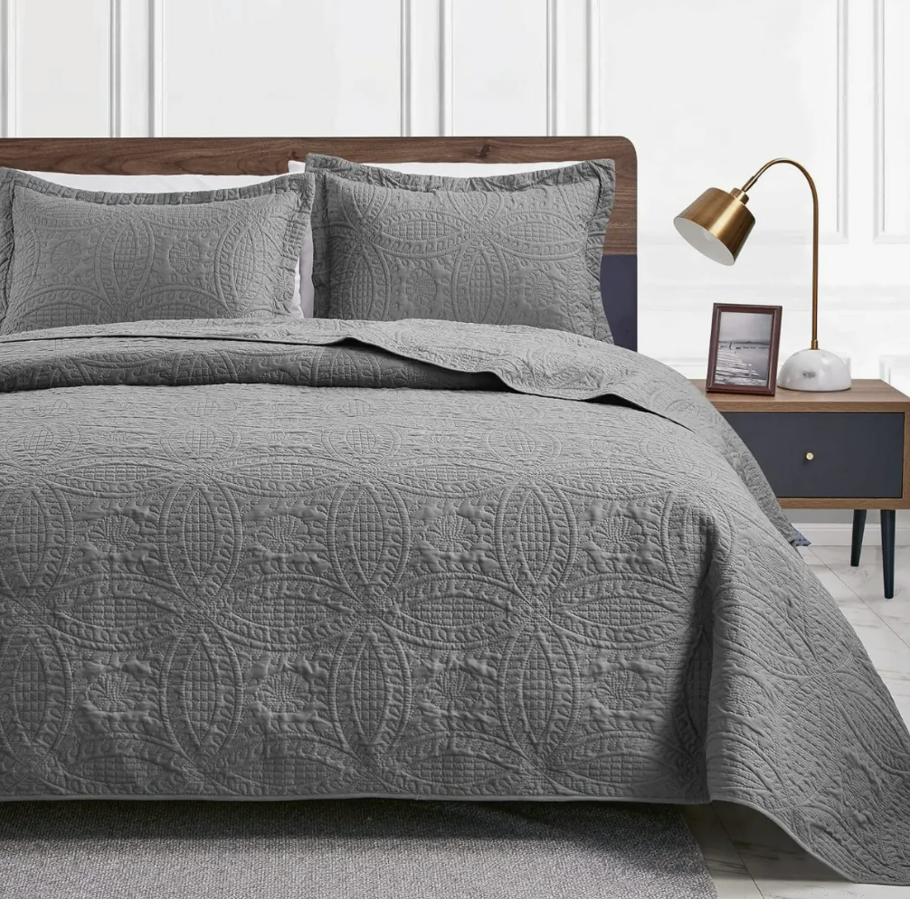Cubrecama Quilt Reversible 264x228cm King 2 Funda Almohada GRIS-2
