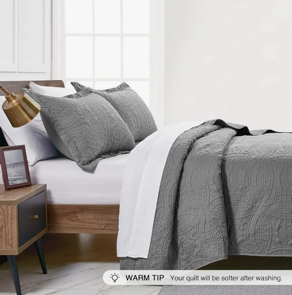Cubrecama Quilt Reversible 264x228cm King 2 Funda Almohada GRIS-4