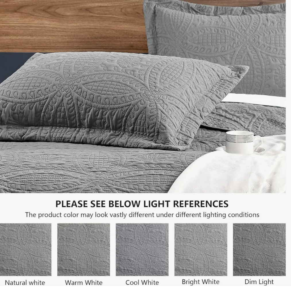 Cubrecama Quilt Reversible 264x228cm King 2 Funda Almohada GRIS-6
