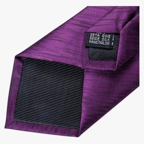 Corbatas Seda Hombres, Paño Y Colleras Morado Oscuro-4