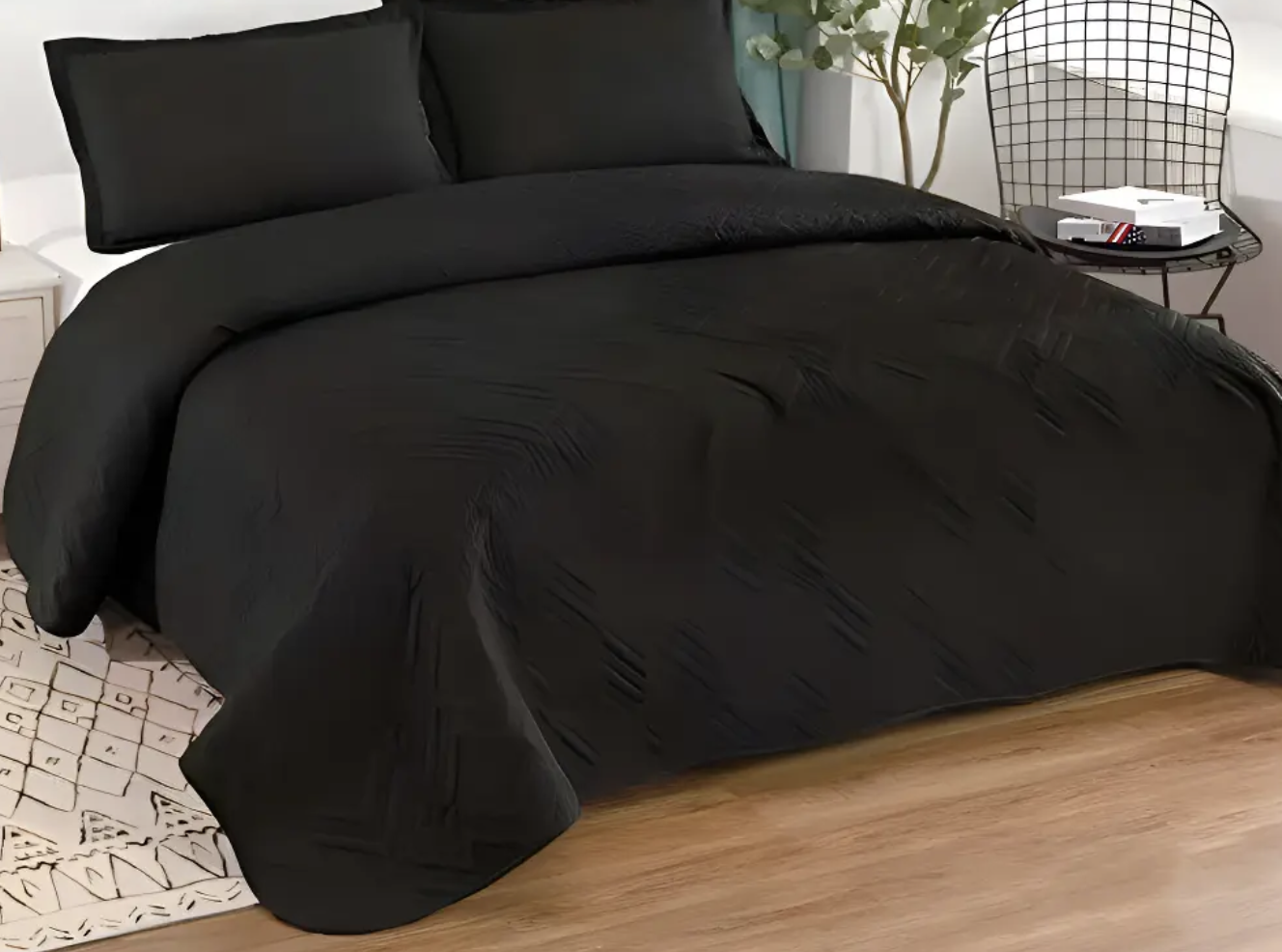 Cubrecama Quilt de verano 2 Plazas Lisos Color negro-1