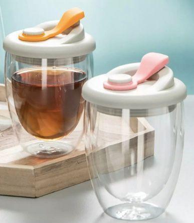 Taza Doble Vidrio Antiderrame Naranja-3