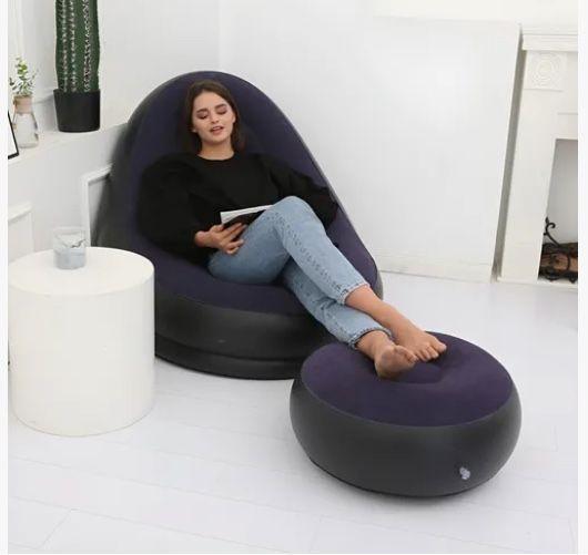 Sofá Camping Inflable Reposa Pies Puff X L + Inflador Morado-3