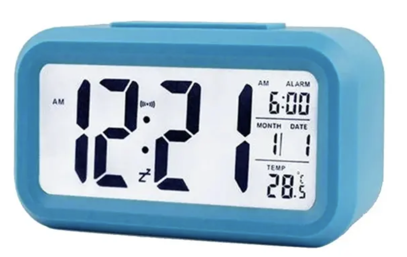 Reloj despertador digital luz Lcd celeste-0