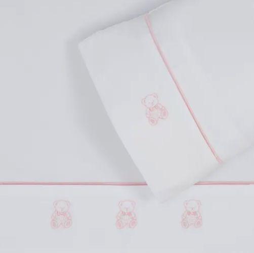 Sábana Cuna Bordada Osito Rosado 220 Hilos -2