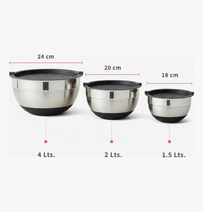 Set 3 Bowls Con Tapa Acero Inoxidable Antideslizante-2