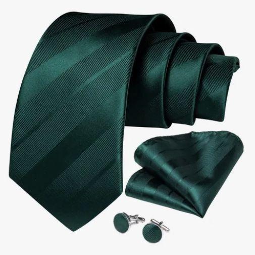 Corbatas Verde de Seda Hombres, Paño Y Colleras-1
