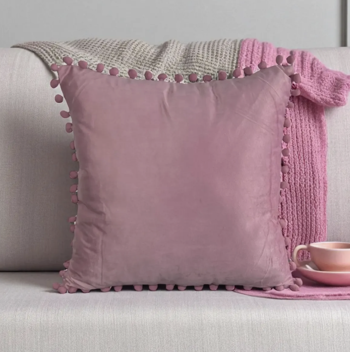 Funda De Cojines Con Pompones rosado-0