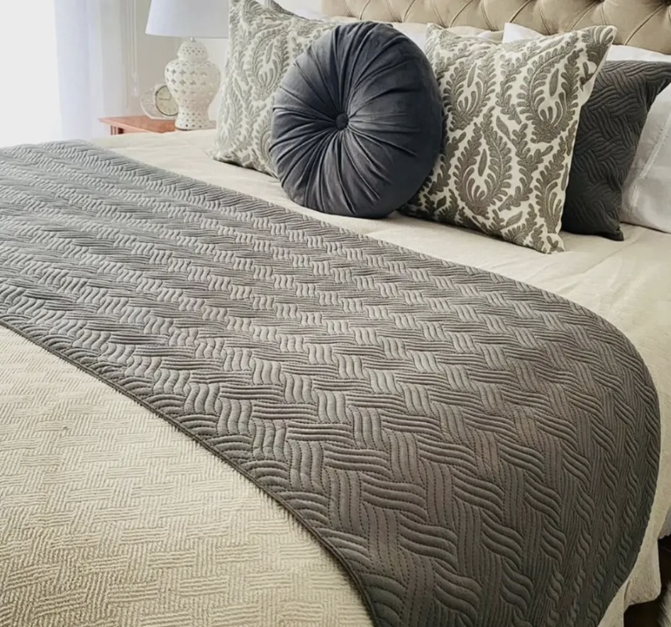 Piecera de cama trenzado 2pzs o King gris-1