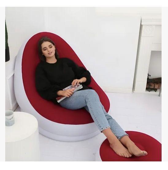 Sofá Tumbona Silla Inflable Reposa Pies Puff X L + Inflador Rojo-2